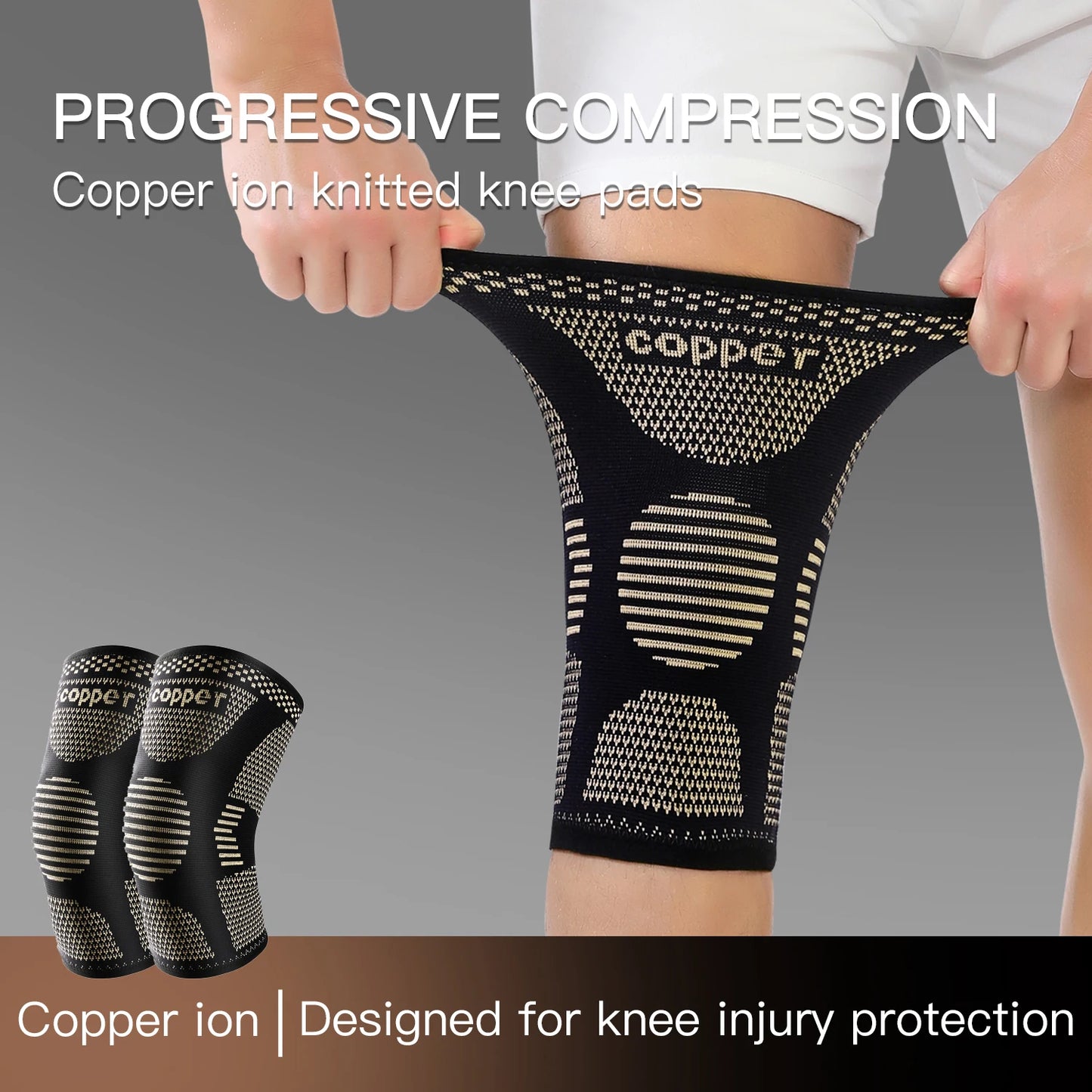 2PC Copper Knee Brace Compression Sleeve for Sports
