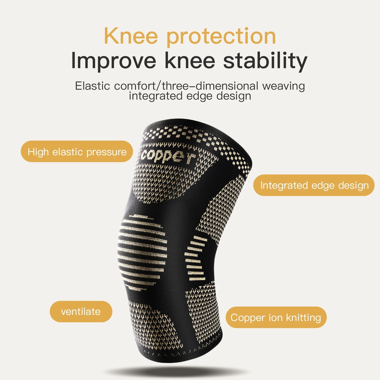 2PC Copper Knee Brace Compression Sleeve for Sports