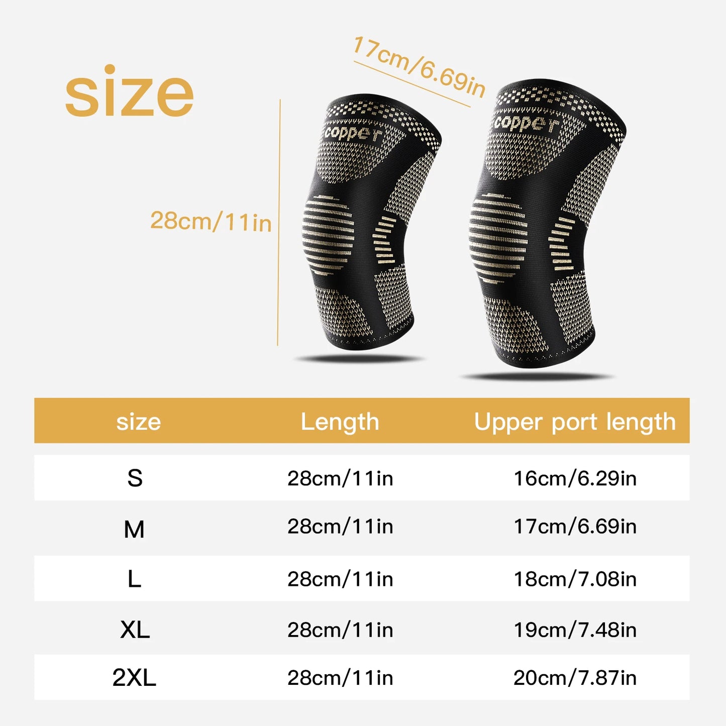 2PC Copper Knee Brace Compression Sleeve for Sports