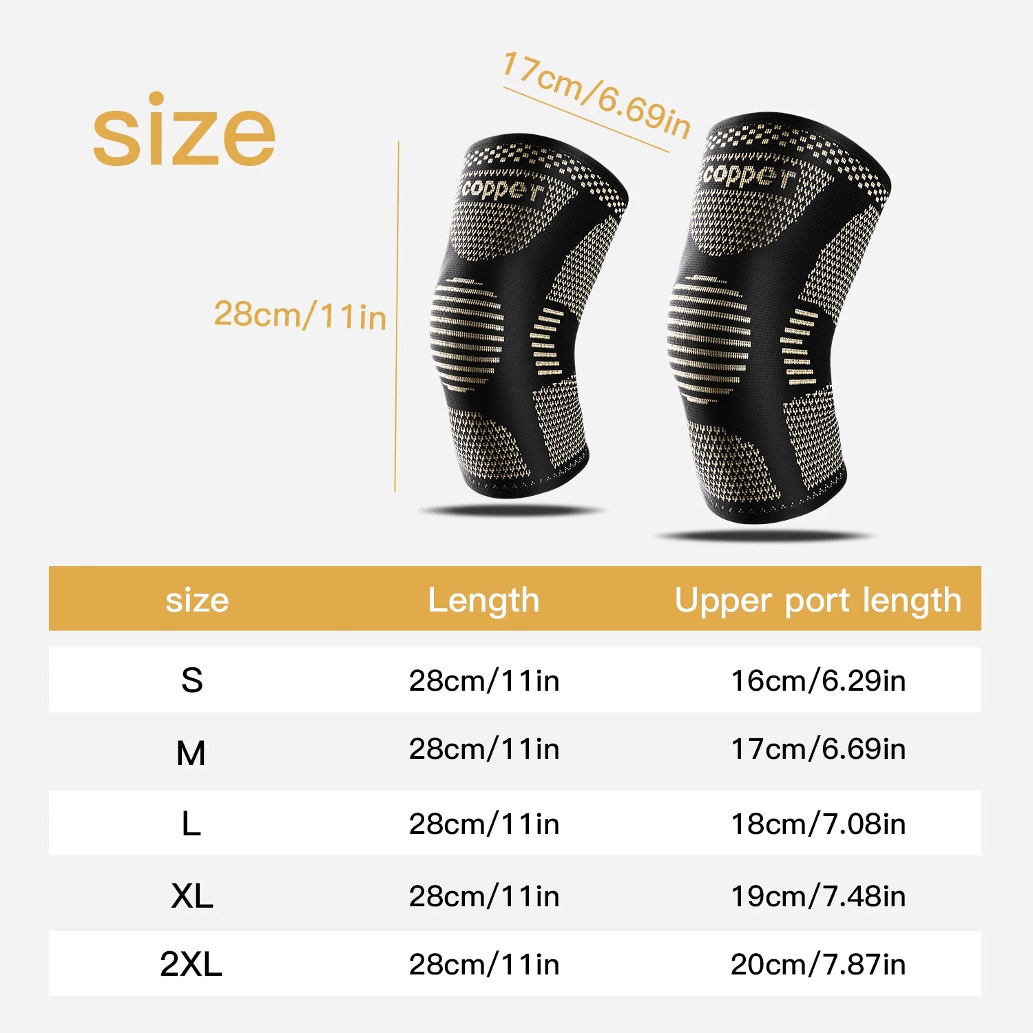 2PC Copper Knee Brace Compression Sleeve for Sports