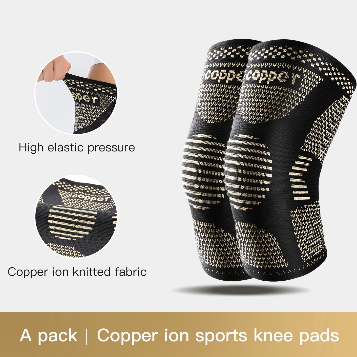 2PC Copper Knee Brace Compression Sleeve for Sports