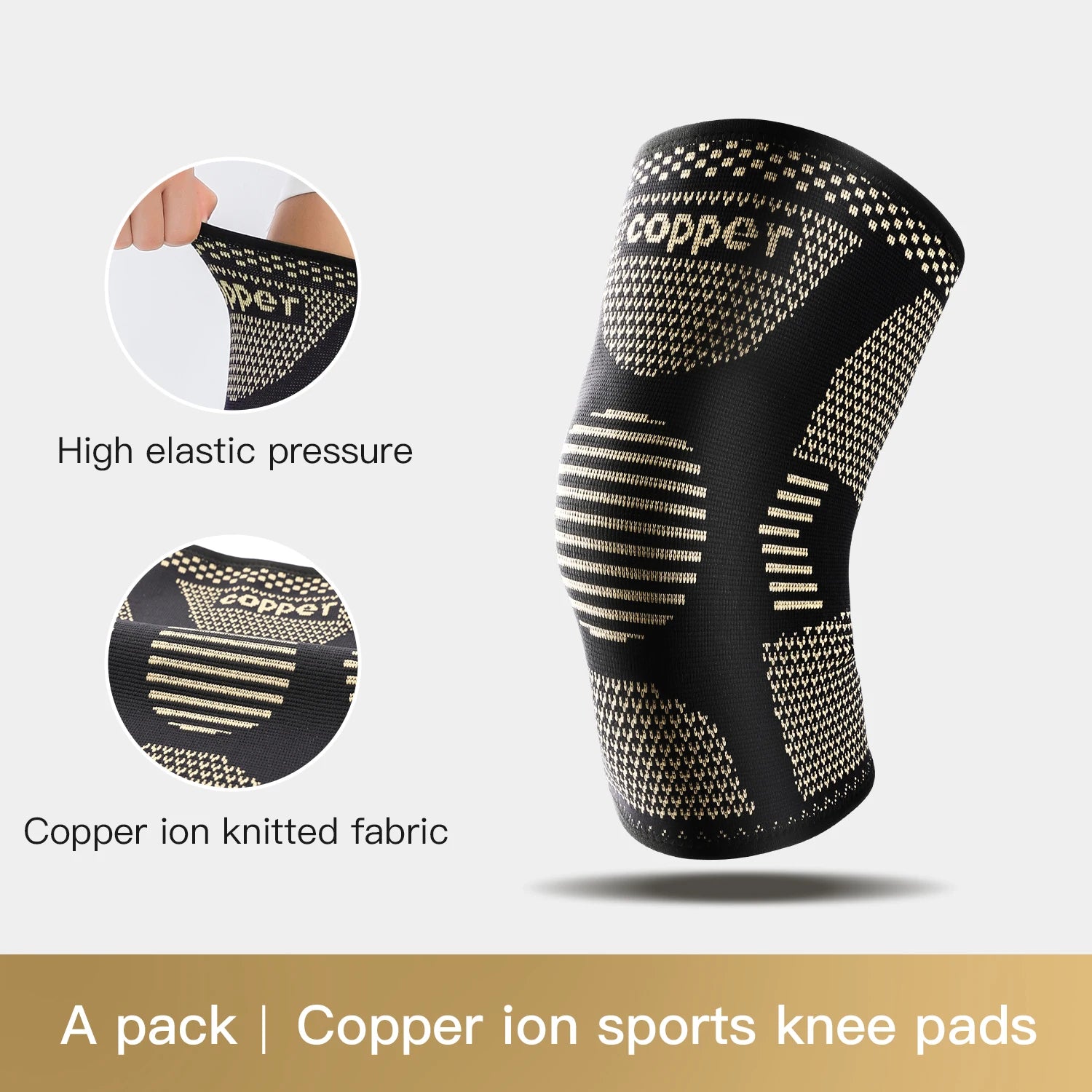 2PC Copper Knee Brace Compression Sleeve for Sports